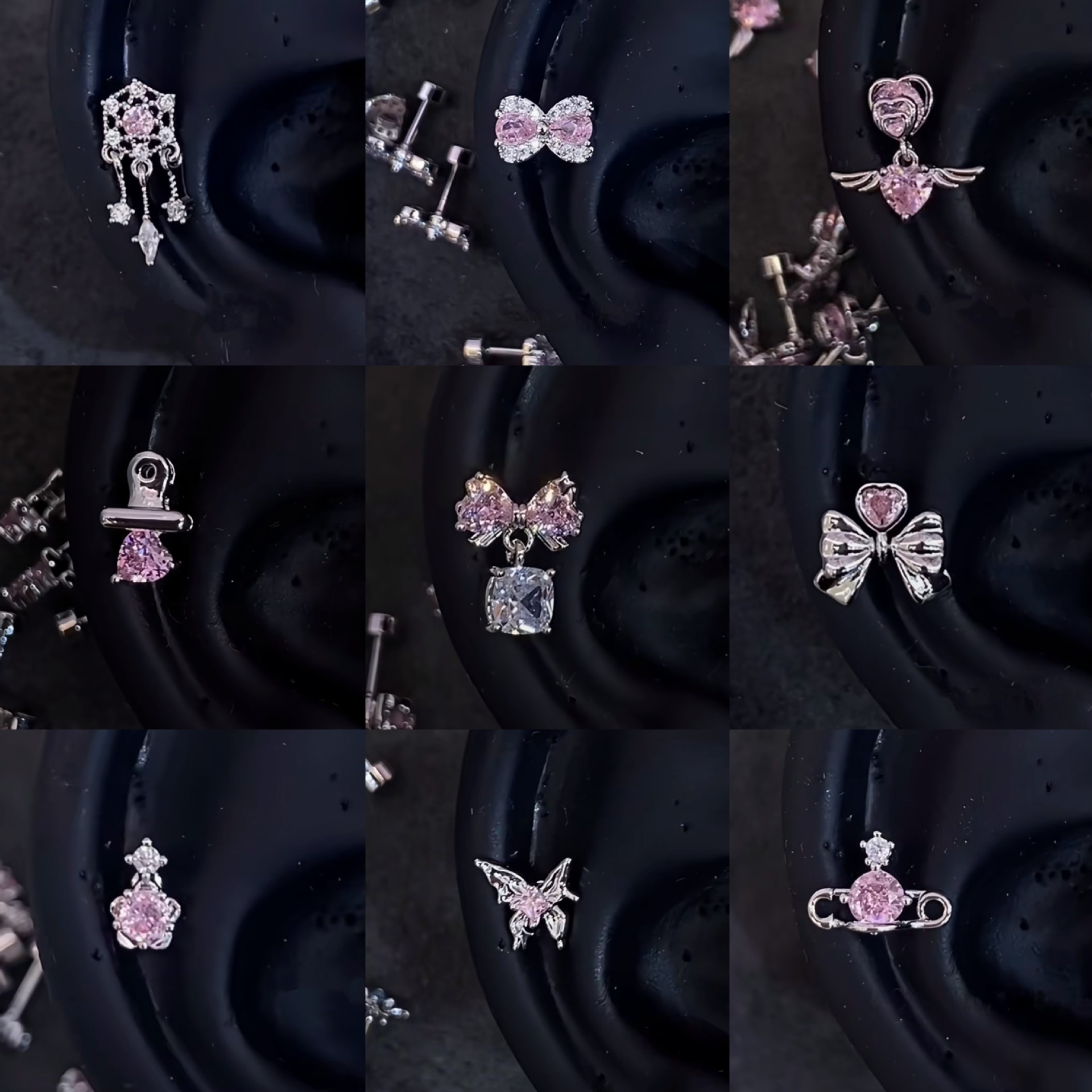 Fuchsia cute sophisticated earrings with bow with zircon stainless…