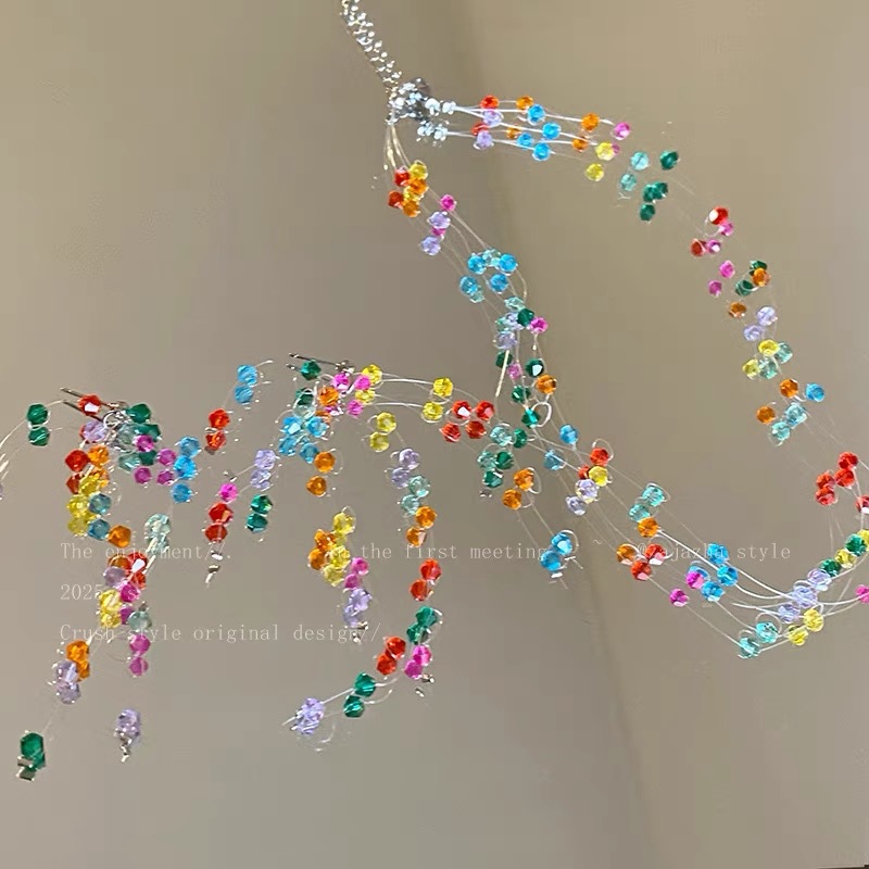 Collar con cuentas de dopamina de color, personalidad de moda de primavera para mujer, pendientes pequeños, diseño de nicho, cadena de clavícula de sentido avanzado