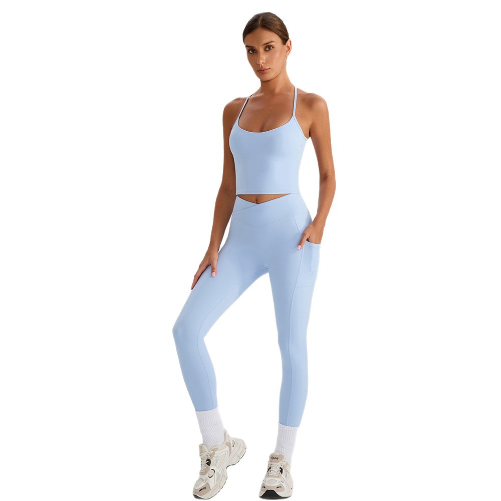 Ropa interior deportiva de mujer pantalones de fitness que incluyen un brazo de brazo con chaleco de dos piezas de yoga