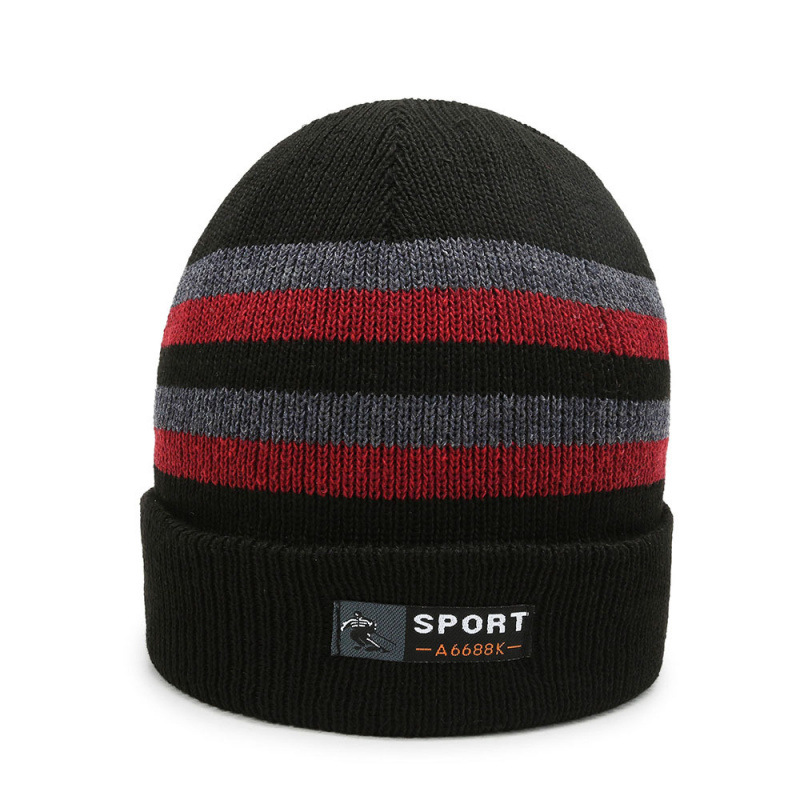 New Style Fashion Trendy Striped Wool Hat Winter Plus Velvet Outdoor Men's Hat Warm Cycling Hat Men_voghion.com
