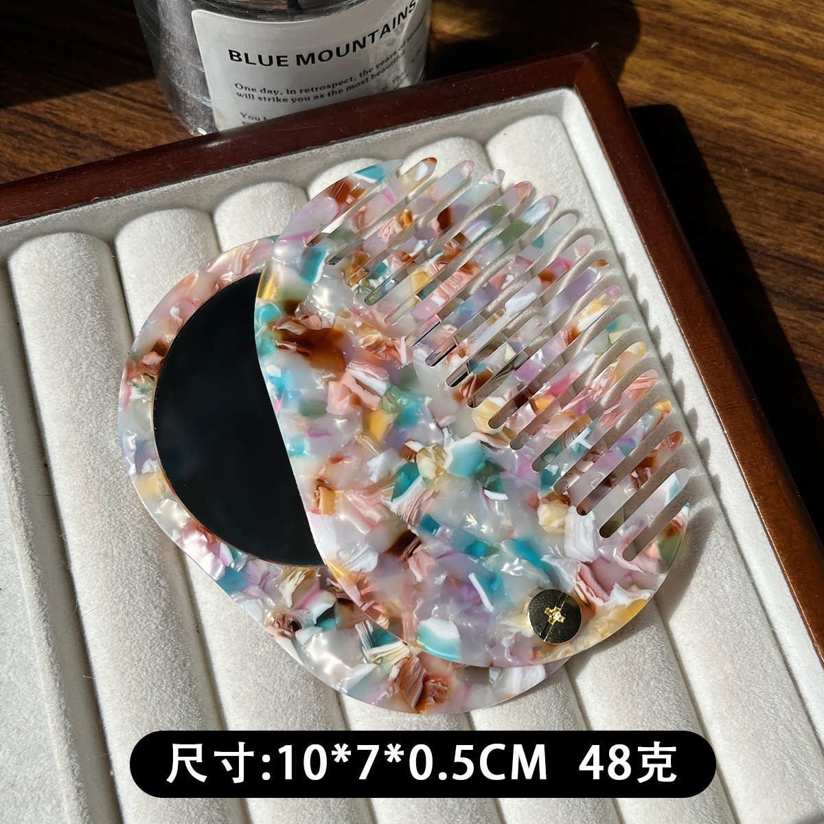 Materiales de placa de fibra de acetato de alta calidad retrógrado belleza espejo de maquillaje peine portátil plegable redondo espejo de maquillaje de acetato