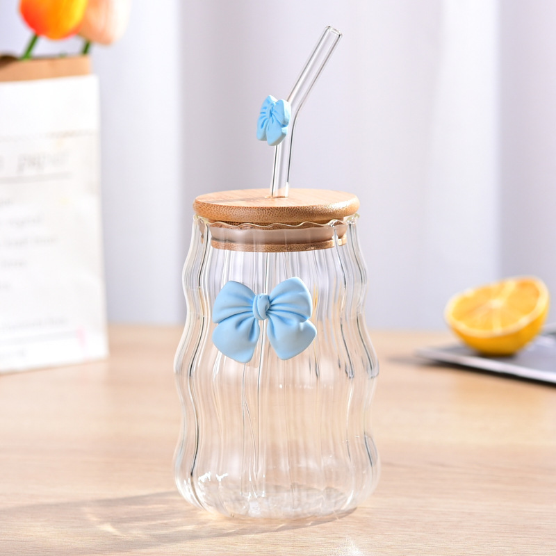 Vaso de vidrio de borosilicato de alta calidad, de una sola capa, con forma de nube y lazo multicolor, para agua, leche, té y café.
