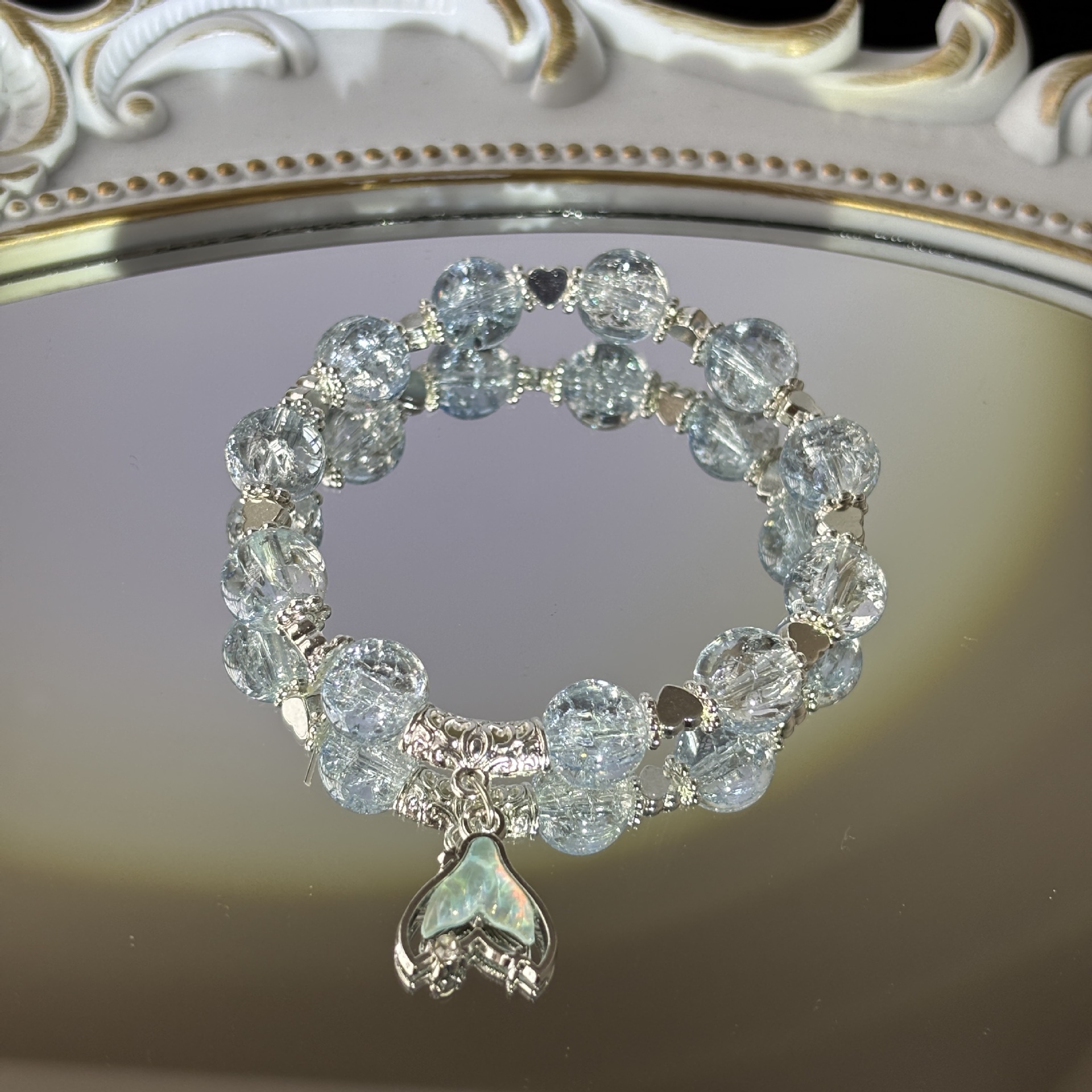 S106-Pulsera corazón sirena marina fantasía azul claro#SZ–826