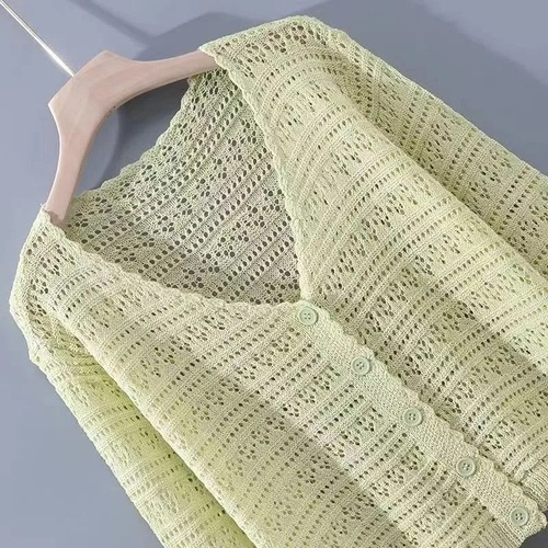 Summer Ice Silk Knit Cardigan for Women Loose Korean Style Thin Long-Sleeved Short-Sleeved Lace Sun Protection Jacket Overcoat Outerwear