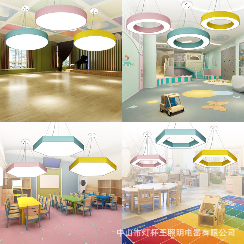 Color jardín de infantes modelado oficina sala de aula candelabro triángulo redondo hexagonal en forma especial led candelabro modelado