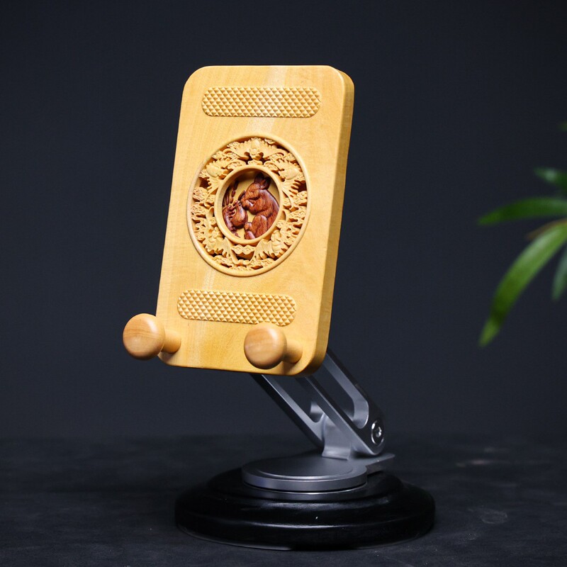 黄杨木雕刻十二生肖手机支架创意汽车摆件办公桌车载招财饰品|undefined