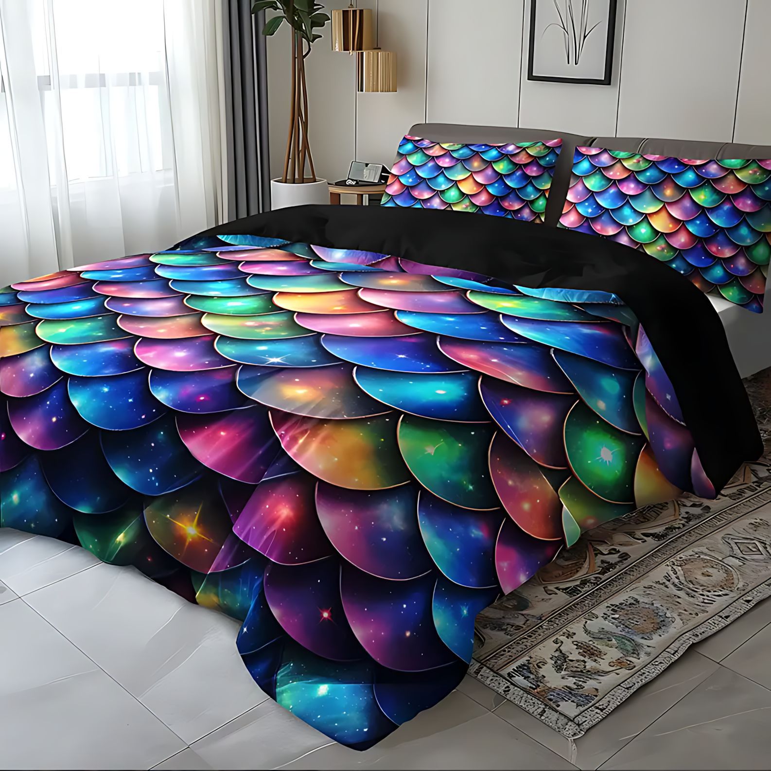 TEMU / JIT Kit de edredón transfronterizo de color brillante escamas de pescado 3D fuente de impresión digital fabricante puede fijar