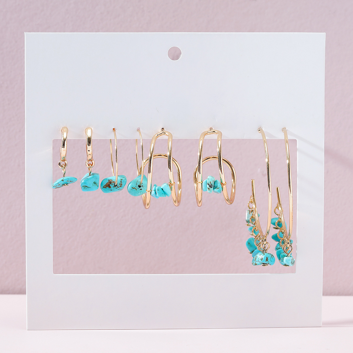 Fashion Jewelry Simple Turquoise Ear Hoop Earring Set Earrings Multi-piece Set display picture 2