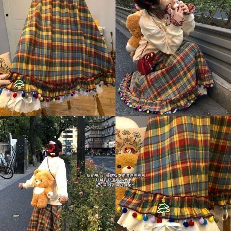 クリスマスリトルジェリービーンズ!レトロなお祭り風カラフルチェック柄プリーツスカート|undefined