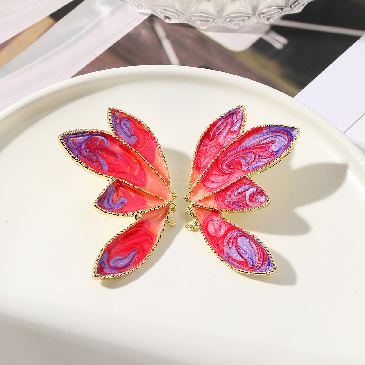 butterfly earrings Summer long exaggerated large cross border earrings High grade metal oil drop butterfly earrings_voghion.com