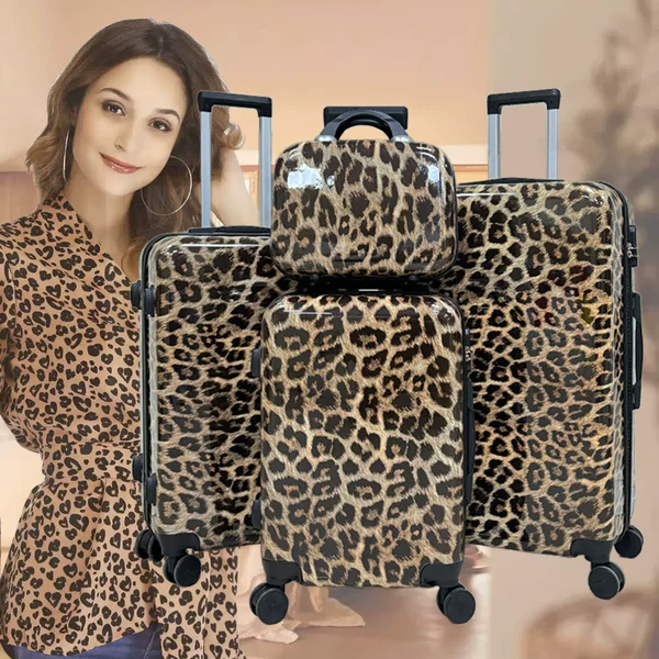 Sexy Leopard Pattern Trolley Case ABS PC 360 Degree Rotating Zipper Luggage Men's and Women's Suitcase