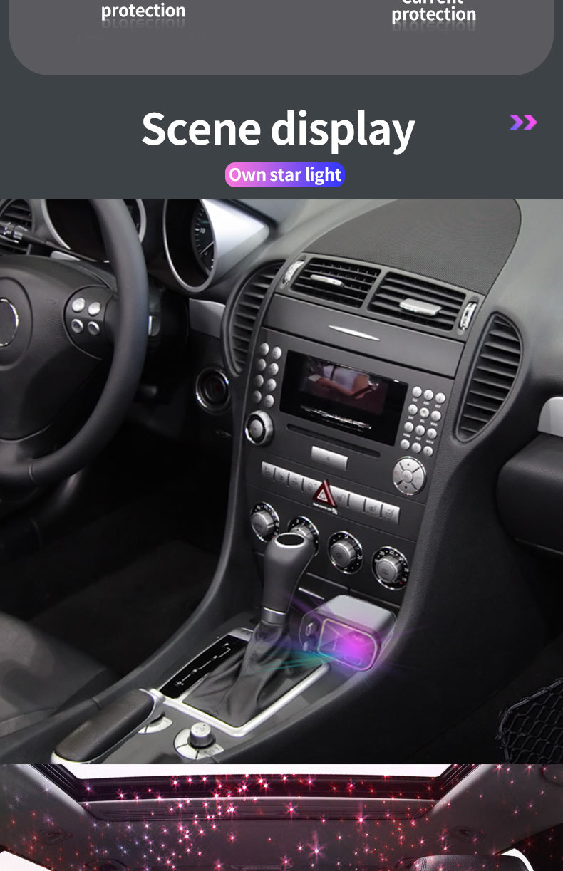 Cross-Border Car Charger Four-In-One Starry Sky Projection Retractable Data Cable Car Charger Super Fast Charging Full Protocol