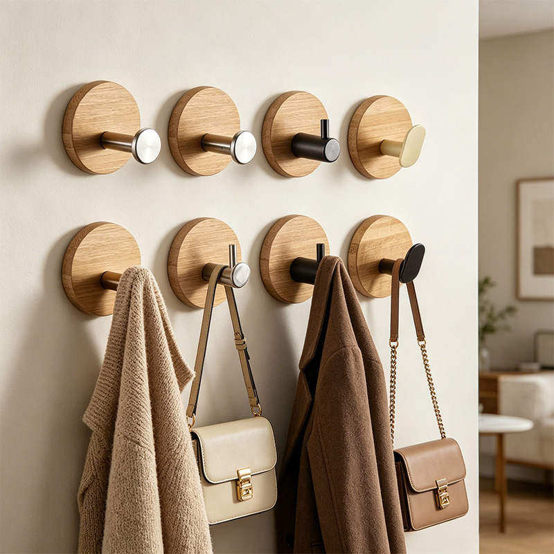 Simple Bamboo Wood Clothes Hook, No-Drill, Traceless Adhesive, Strong Wall-Mounted Hook for Bathroom Door, Natural Wood Hook Simple Bamboo Wood Clothes Hook, No-Drill, Traceless Adhesive, Strong Wall-Mounted Hook for Bathroom Door, Natural Wood Hook