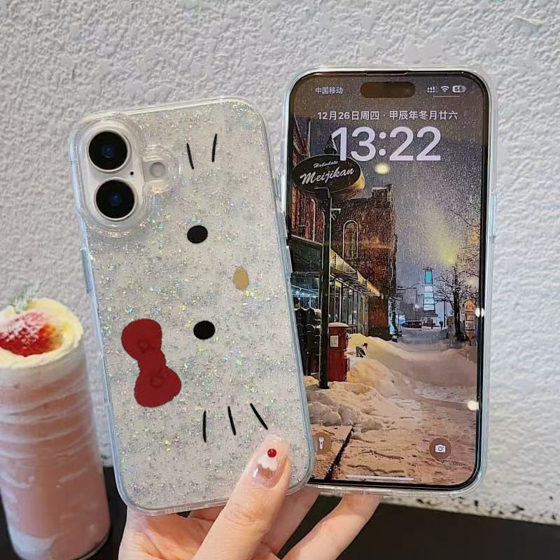 Lazo de dibujos animados lindo gato para iPhone16 funda para teléfono móvil Apple 15promax Japón y Corea del Sur 14pro hembra 13x