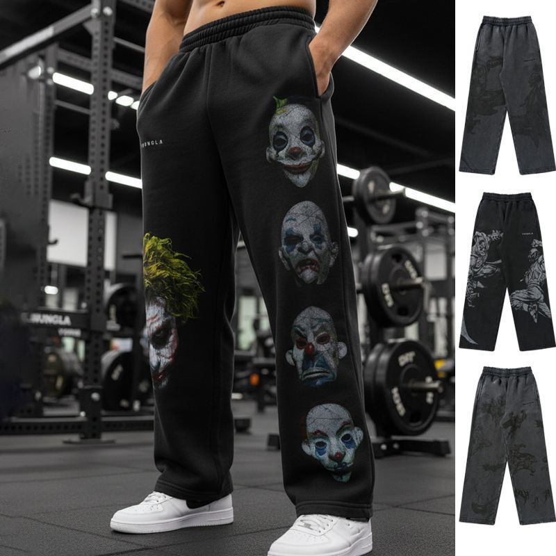 Youngla Trendy Brand New Muscle Gym Men's Sports Pants Loose Fashion Clown-Style Men's Straight Long Pants