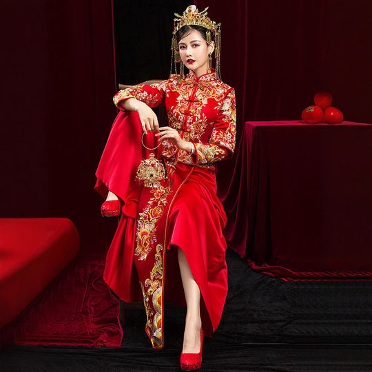 Xiuhe Wedding Dress Winter 2024 New Style Little Man Wedding Dragon and Phoenix Jacket Wedding Dress Hexiu Dress plus size Wedding Dress