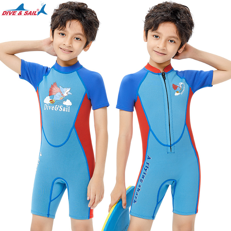 新款2.5MM兒童潛水服男中大童保暖泳衣連體短袖學生衝浪潛水母衣