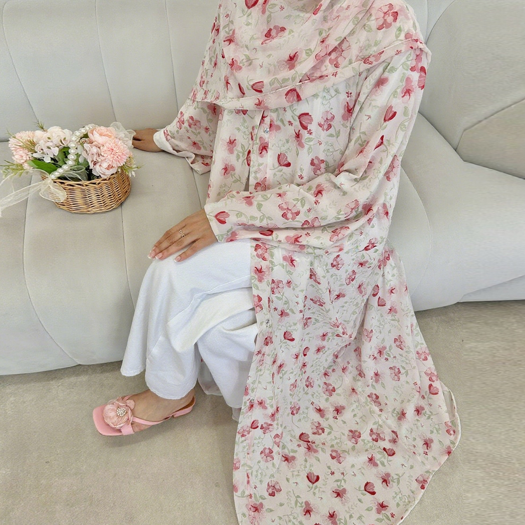 2025Loriya Dubai European And American Pure American Printed Double Layer Design Chiffon Cardigan LR1067_ecoleips.com