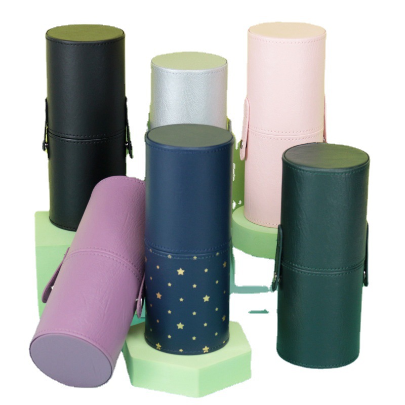 Customized cepillo de maquillaje barril de escritorio acabado a prueba de polvo almacenamiento caja de bolsillo de maquillaje con cubierta herramientas de maquillaje bolsa de maquillaje