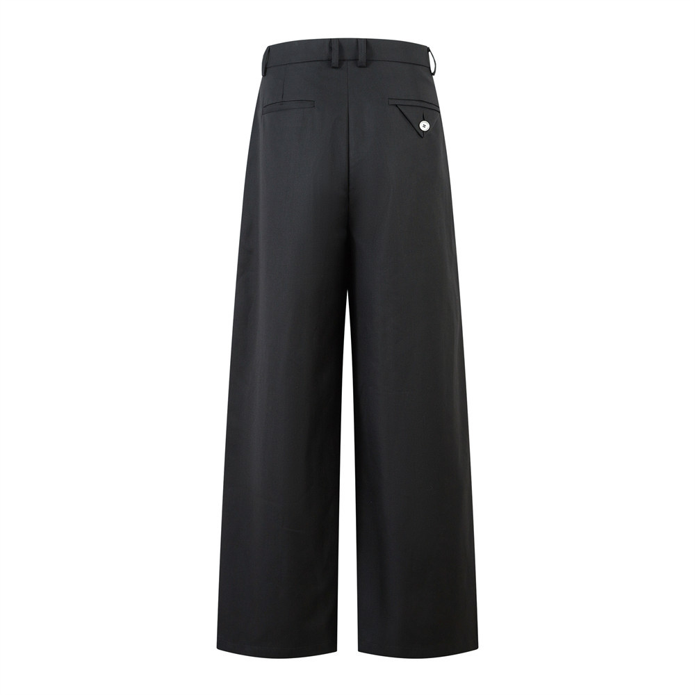 Costume décontracté et tendance pour homme, coupe ample, couleur unie, pantalon droit à jambes larges et drapé, design plissé._voghion.com