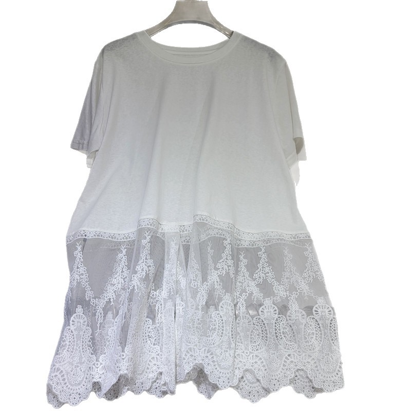 Diseño de encaje de costura camiseta de mangas cortas mujeres 2026 primavera y verano moda suelta delgada cuello redondo blusa casual universal image 5