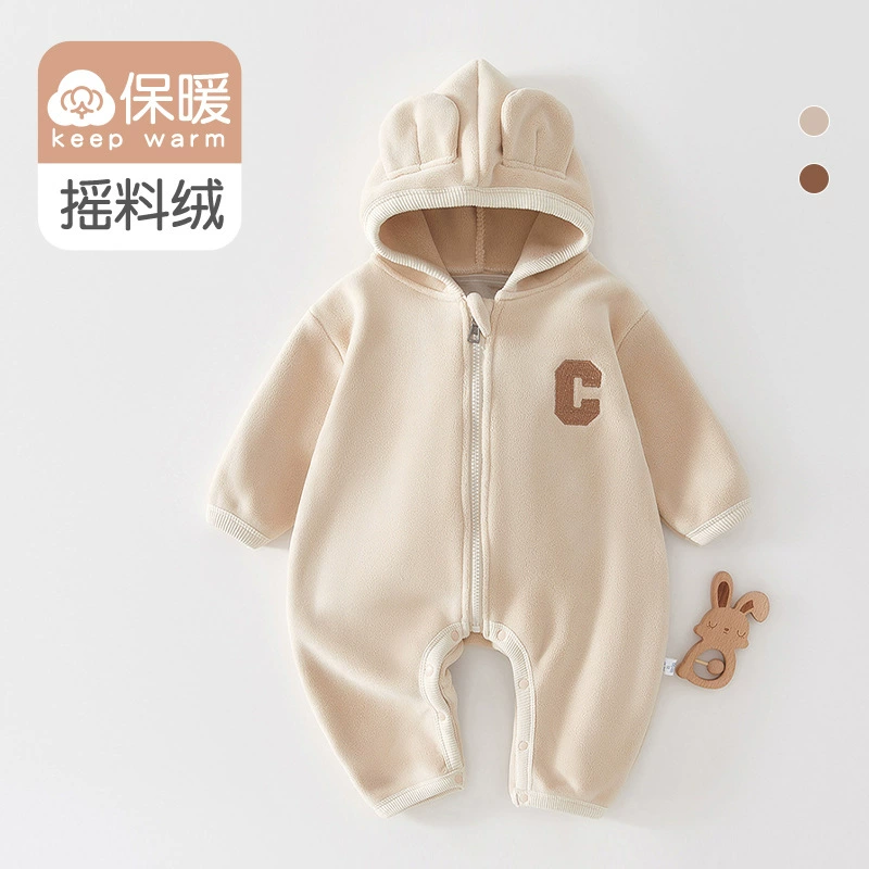 Детский утепляющий overall, демисезонная бархатная куртка для новорожденных с капюшоном для ушей, повышенная толщина