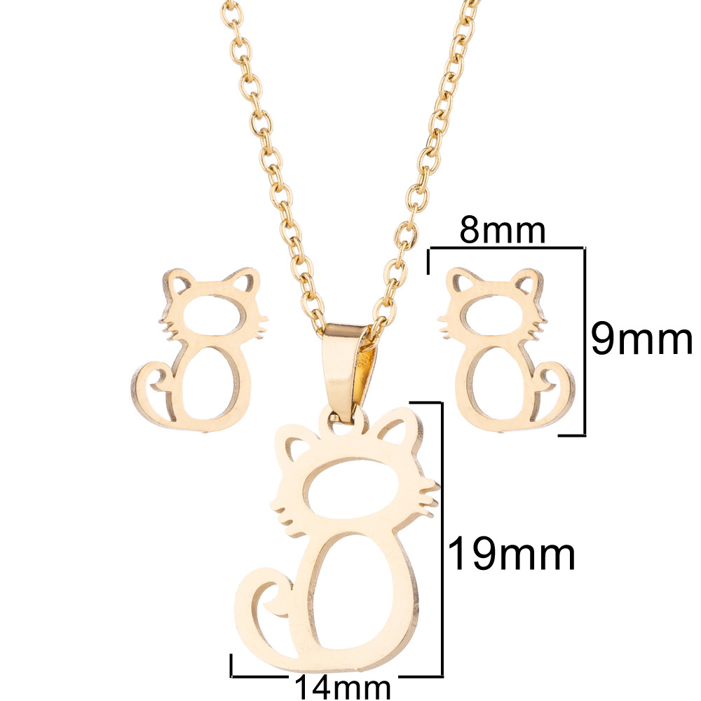 Fashion Cat Stainless Steel Plating Hollow Out Jewelry Set 2 Pieces display picture 6