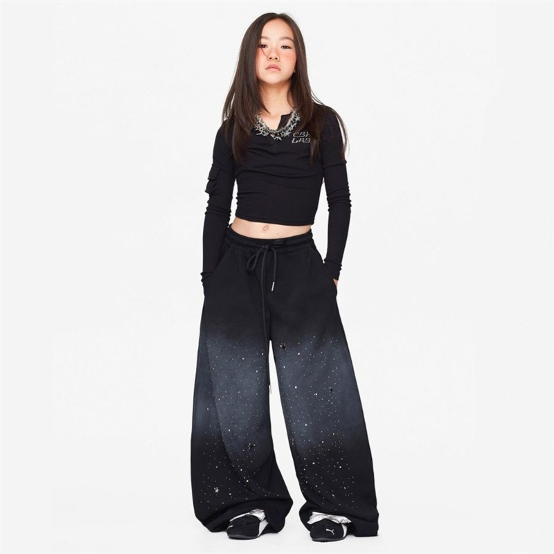 Niños de otoño y invierno marca de moda de baile callejero negro caliente diamante estrella graduado industria pesada Chang Zhao Ha Jazz americano de moda callejera