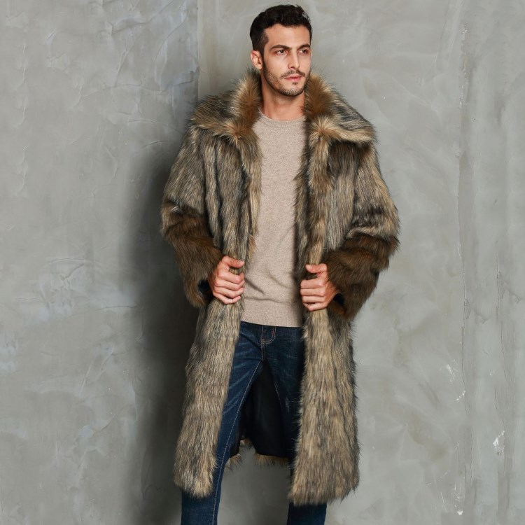 Herrenbekleidung Schwarz-Weiß-Spleißen Herrenpelzmantel Winter neuer Stil warme Mode lange Pelzwindjacke Herrenmantel_voghion.com
