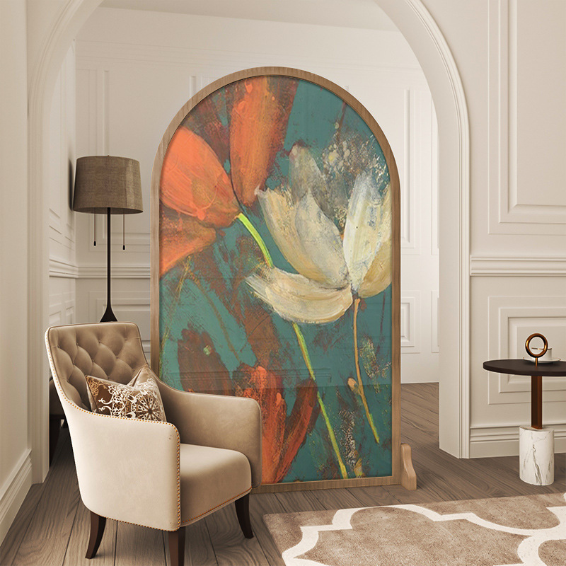 美式花卉艺术复古移动装饰欧式玄关现代简约屏风隔断批发实木客厅
