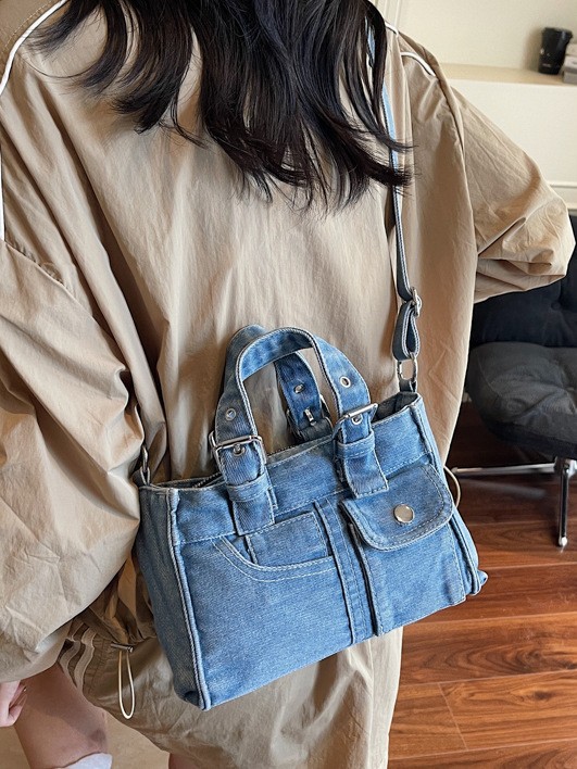 Bolso de mano de jeans retrógrado francés para mujeres nueva alta calidad de alta capacidad para hacer la vieja textura mochila de hombro