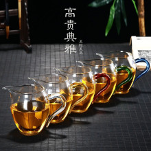 彩色把手透明玻璃泡茶杯家用功夫茶具分茶器高硼硅玻璃企鹅公道杯