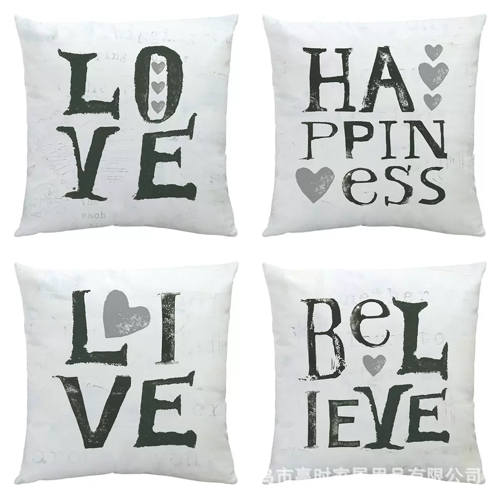 跨境浅色字母印花超柔绒汽车腰枕套 家居客厅装饰沙发座椅靠垫套