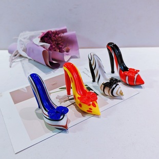 Handmade Glass High-Heeled Shoes Ornaments, Modern Design Glass Crafts, Modern Style Decoration, Car-Mounted Creative Dolls