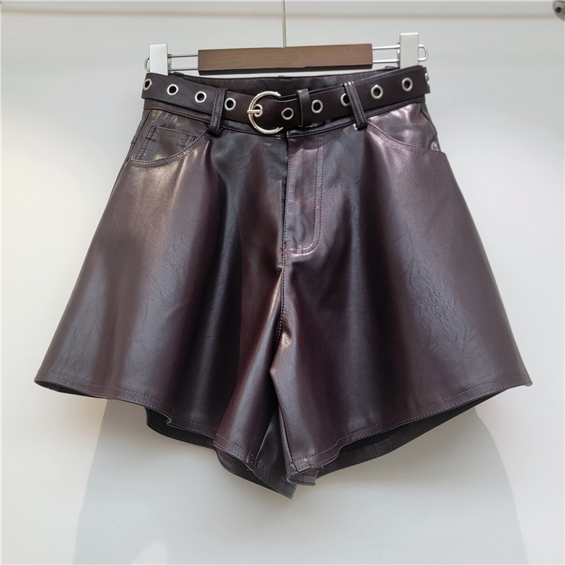 Pantalones Cortos de Cuero PU de Pierna Ancha para Otoño e Invierno