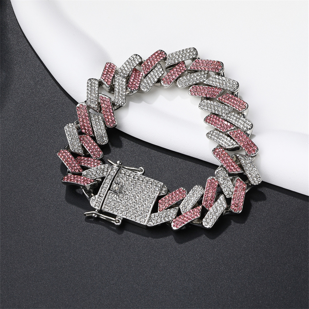 Zinc alloy Material Hip-Hop Rhombus Zinc Alloy Inlay Zircon Unisex Cuban Link Chain Curb Chain Bracelets Necklace