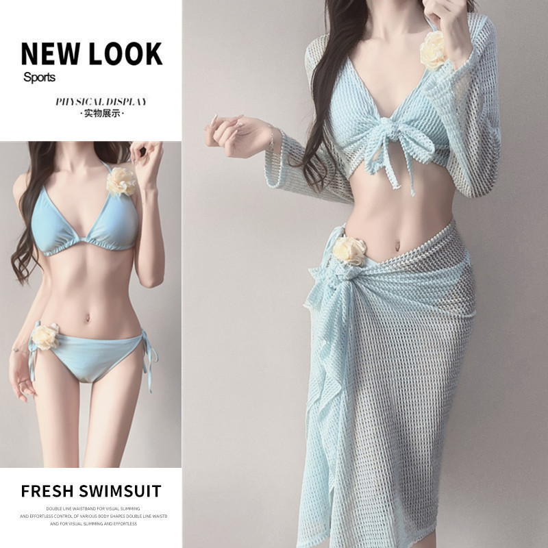 Bali Resort Hot Spring Swimwear Women's Two-Piece Bikini Four-Piece Set Long-Sleeved Long Skirt Versatile Swimsuit