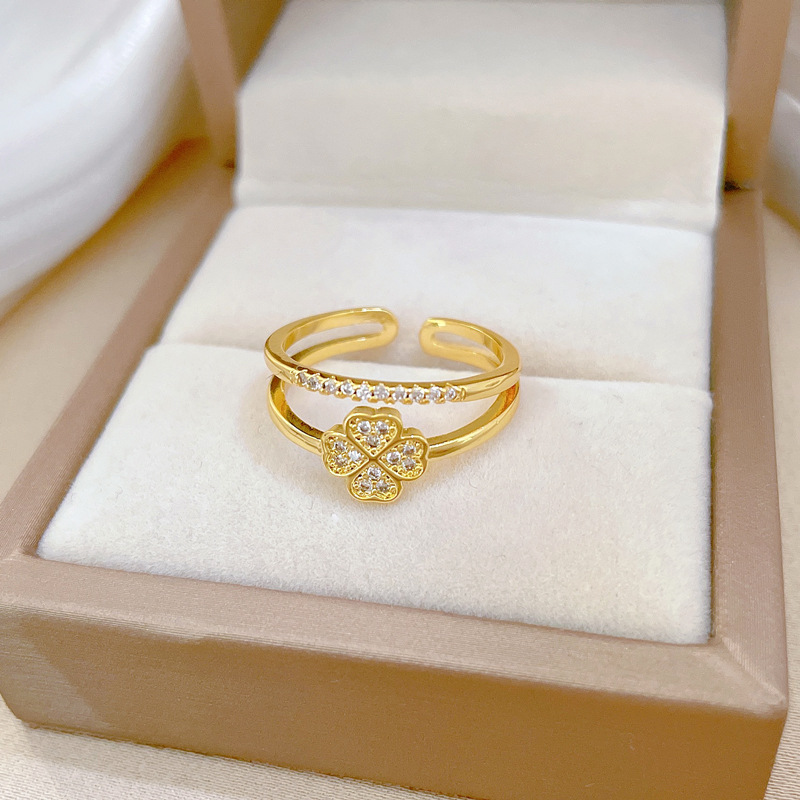 Vierblättriger Blumenring Mit Diamanten Verstellbar Damenschmuck_voghion.com