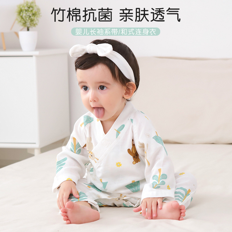 [Recommended by pregnant mothers] Bamboo fiber comes with cool baby spring clothes summer jumpsuit thin gauze monk clothes