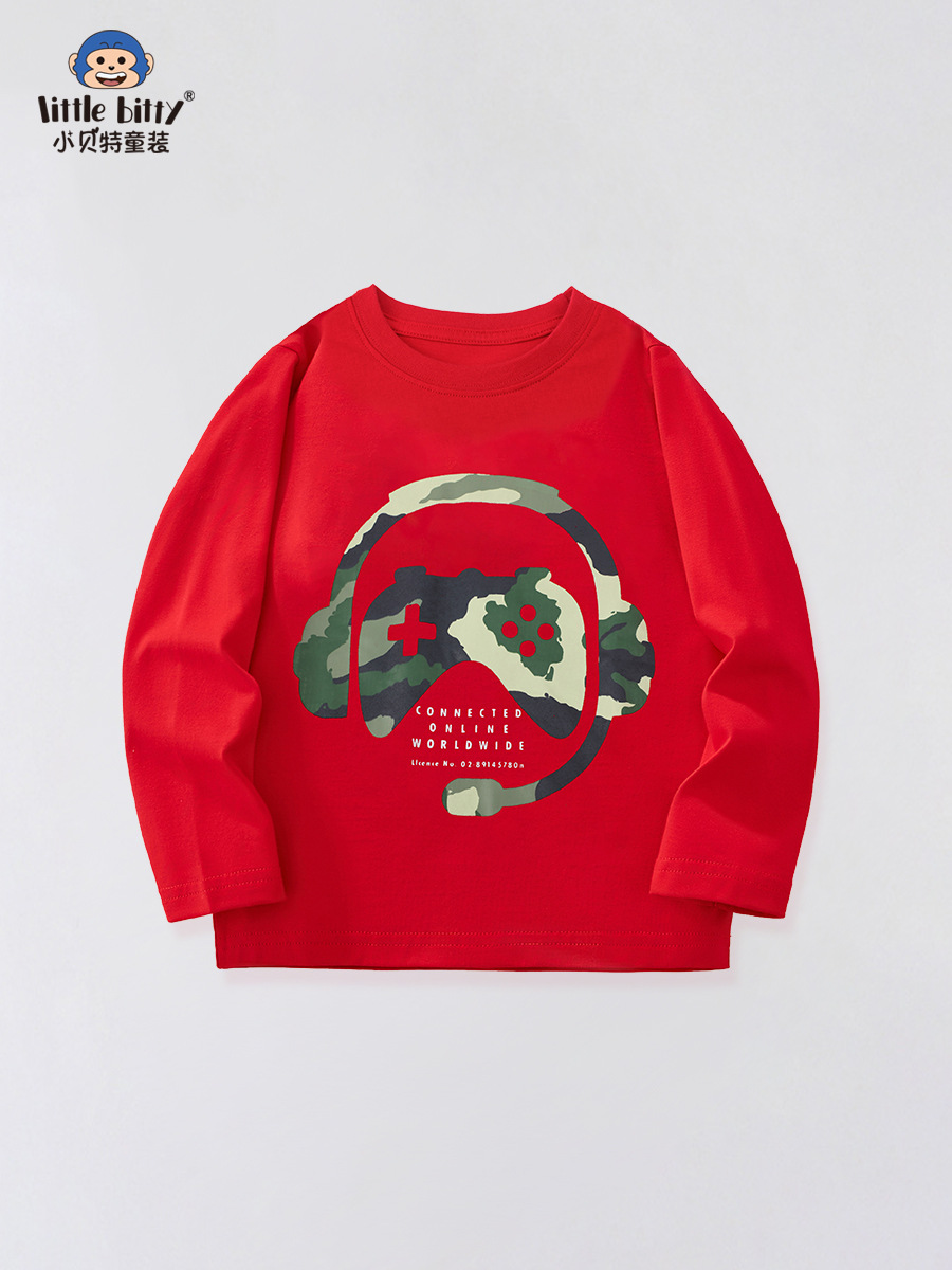 Cross-Border Children's Clothing Long-Sleeved T-Shirt 2025 Autumn and Winter European and American Cartoon Game Console Printing Pattern Factory Spot Wholesale