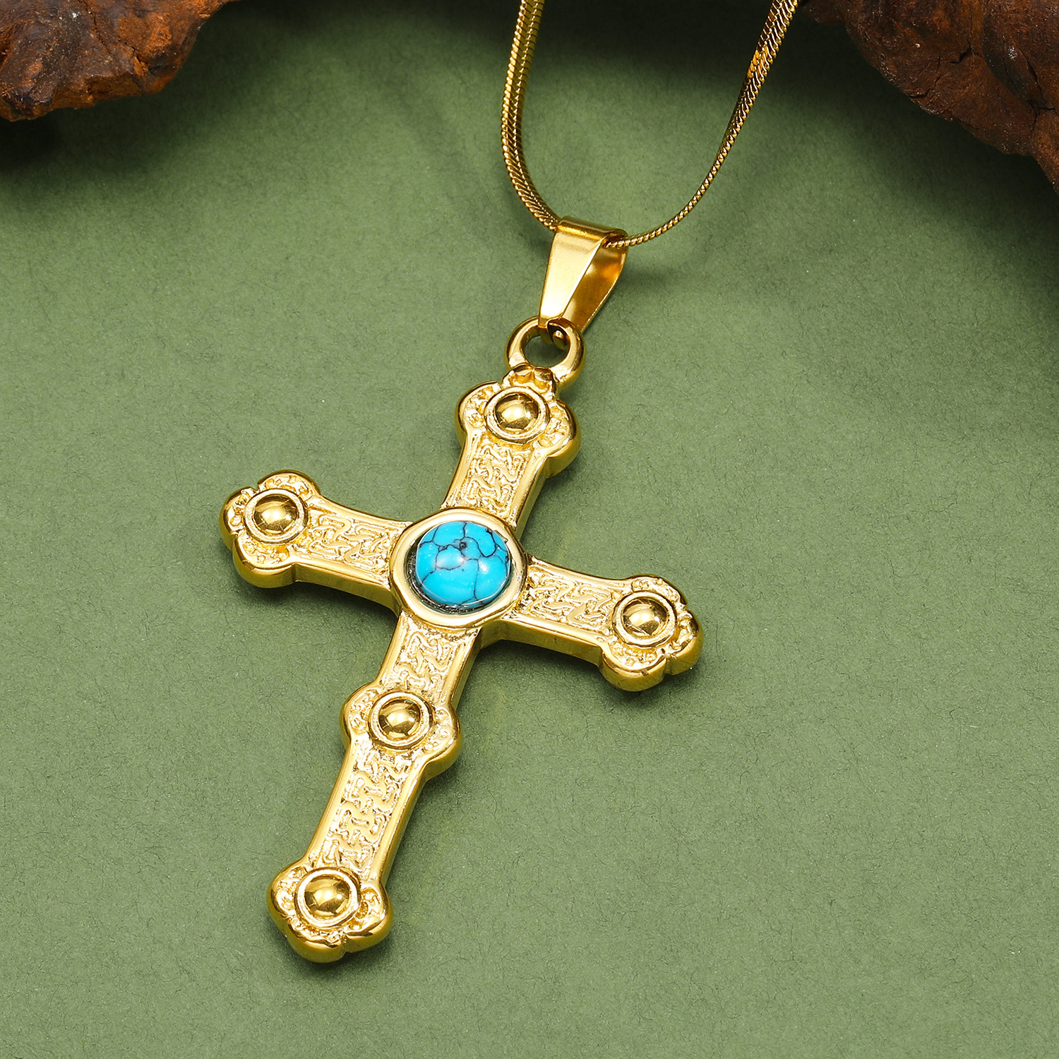 21g Weight Real Gold Plated Plating Material Artificial Gemstones Inlay Material Pendant Necklace Classification 1 Piece Quantity Casual, Daily Occasion 304 Stainless Steel Material Cross Pattern Women's Gender Vintage Style Style Waterproof Non Tarnish, Plating, Inlay Craft Real Gold Plated Cross 304 Stainless Steel Vintage Style Waterproof Non Tarnish Pendant Necklace 14