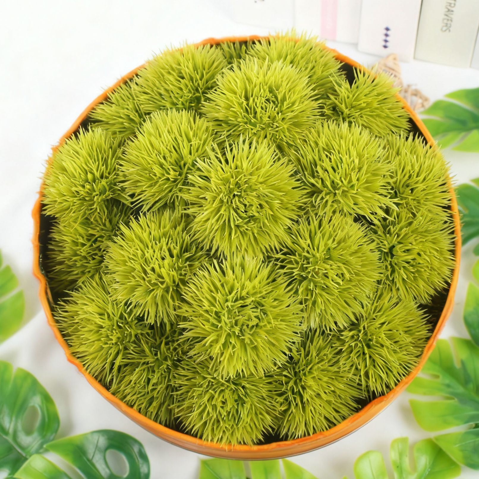 Green Pom-Poms, Dandelion Sashimi Platter Decoration, Cold Dish Styling, Gift Box Embellishment, Artificial Flowers, Home Decor