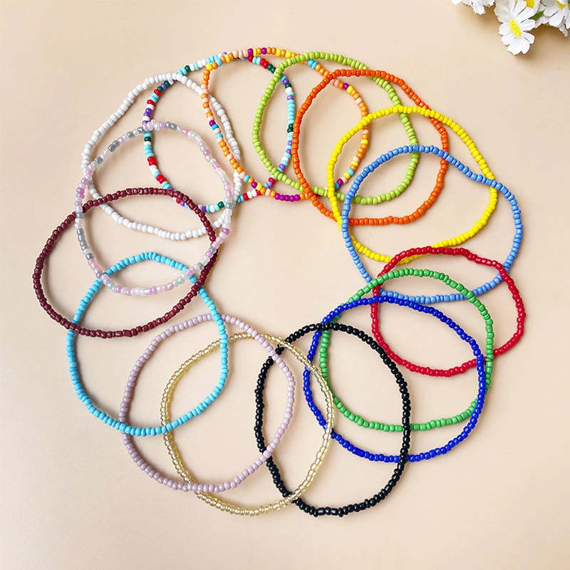 Богемный браслет на ногу из рисовых бусин, европейско-американский, пляжный, персонализированный, разноцветный, ручной работы, на эластичной веревке, украшение для ног