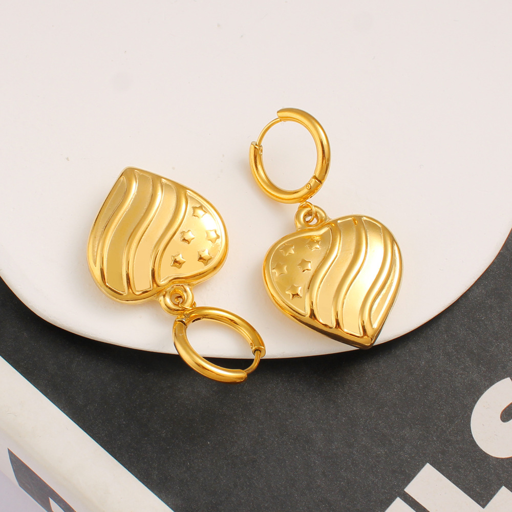 304 Stainless Steel Ear Needle Material 1 Pair Elegant Heart Shape 304 Stainless Steel Drop Earrings