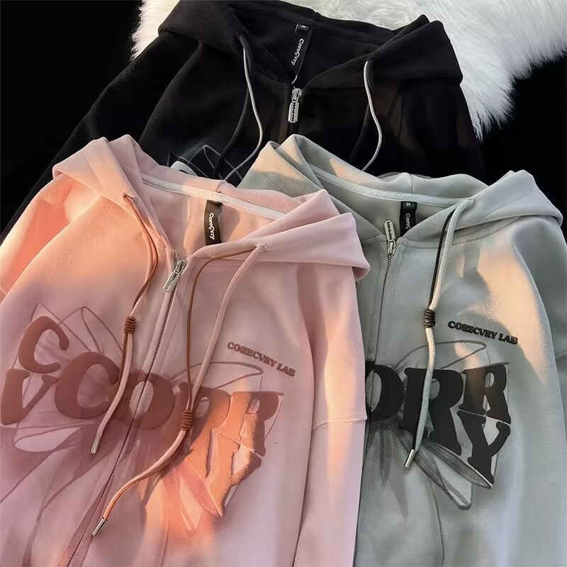 Early autumn thin sweet cool bow hooded sweater women's loose couple cardigan coat zipper top ins fashion Early autumn thin sweet cool bow hooded sweater women's loose couple cardigan coat zipper top ins fashion