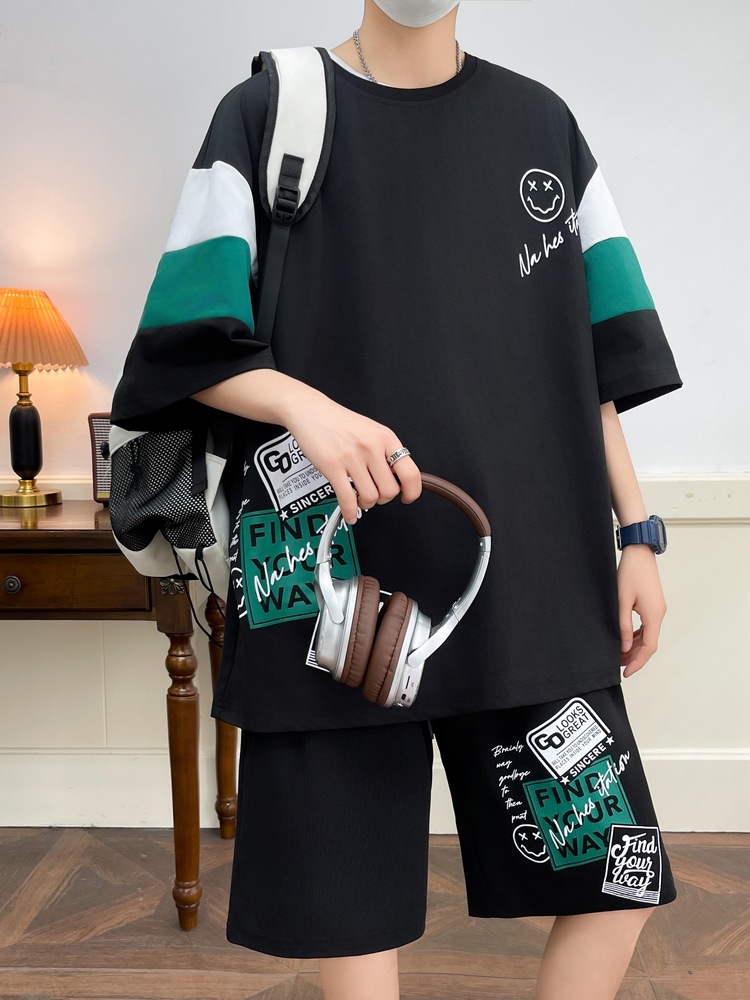 2025 juveniles de verano juego deportivo casual hombre versión suelta de moda de color de manga corta camiseta de cinco pantalones cortos