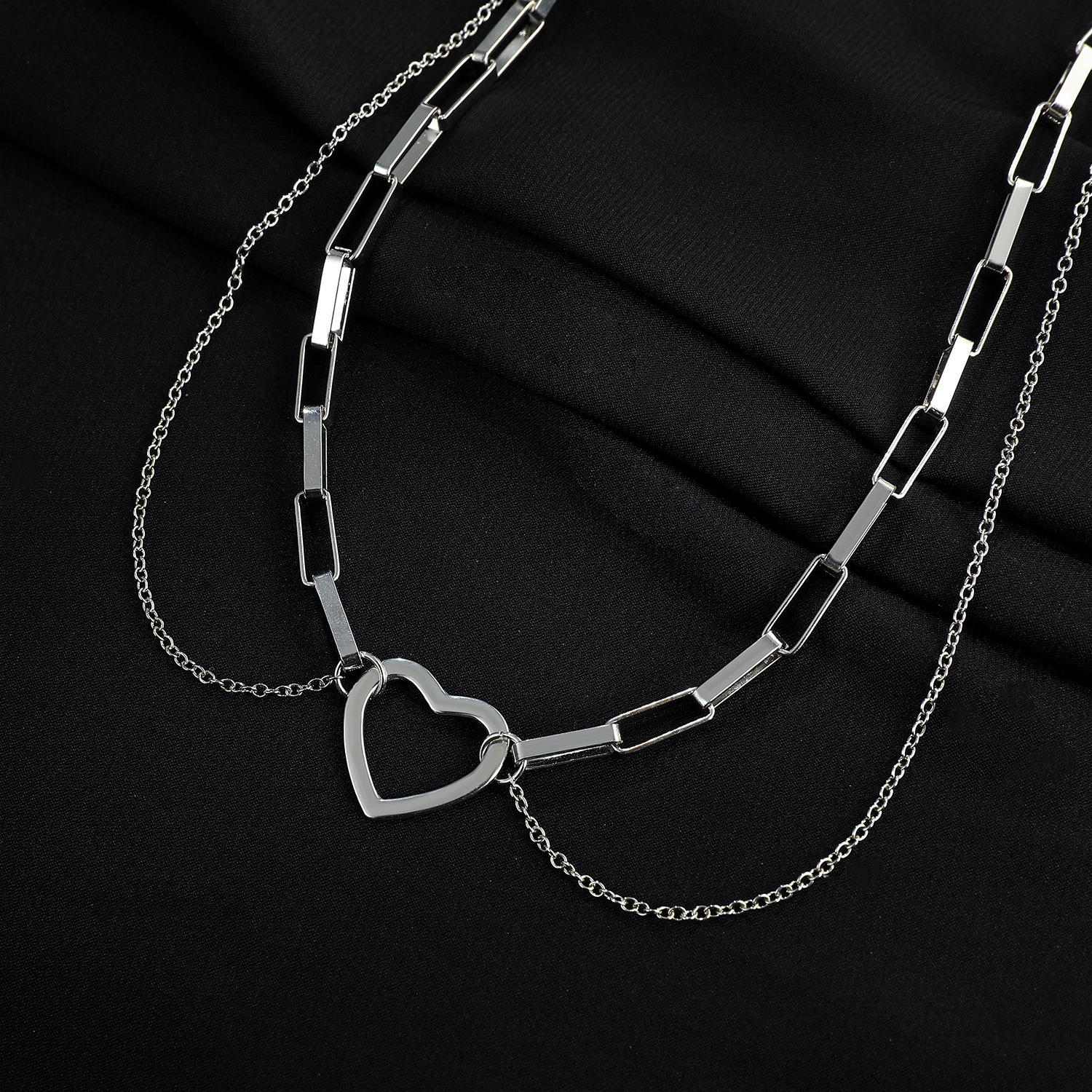 Stainless Steel Double Layer Necklace Minimalist Heart Chain_voghion.com