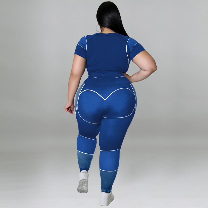 Plus Size Workout Sets For Women 3/4 Sleeve Crop Top And High Waist Yoga Pants, Color Block Sports Outfit, Sweet Style Athletic Wear_ecoleips.com