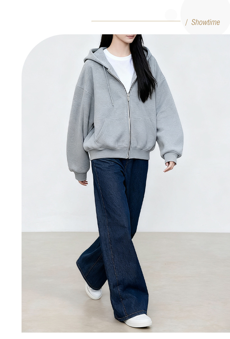Quần jean ống rộng Xinge denim xanh chống phai màu, lưng cao, dáng suông dài đến sàn — màu xanh denim chi tiết 8