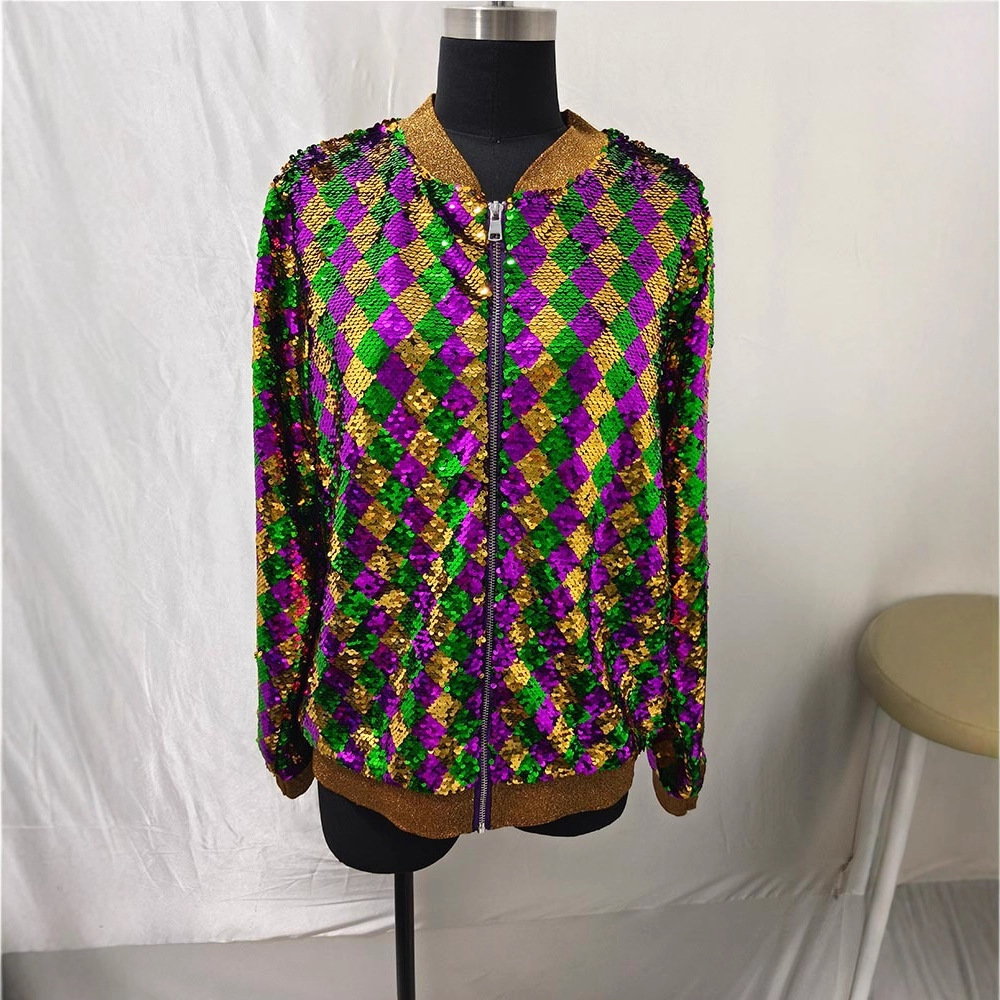 Chaqueta de Béisbol Bordada con Lentejuelas de Poliéster con Cremallera para Halloween